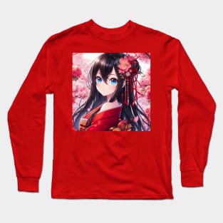 Anime girl in kimono Long Sleeve T-Shirt